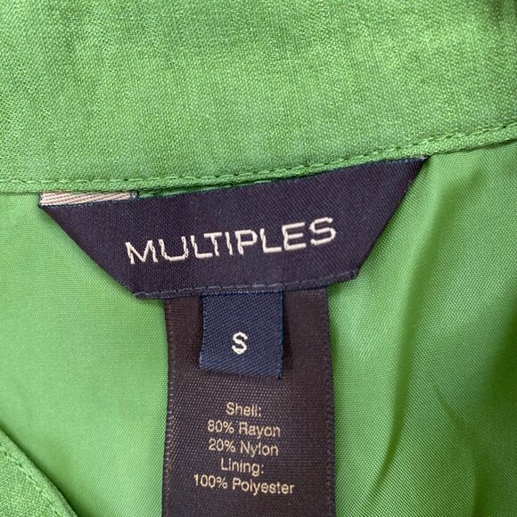 Multiples Jacket Small Green Shimmer Smocked Open Front Pockets Office Career - Picture 5 of 11